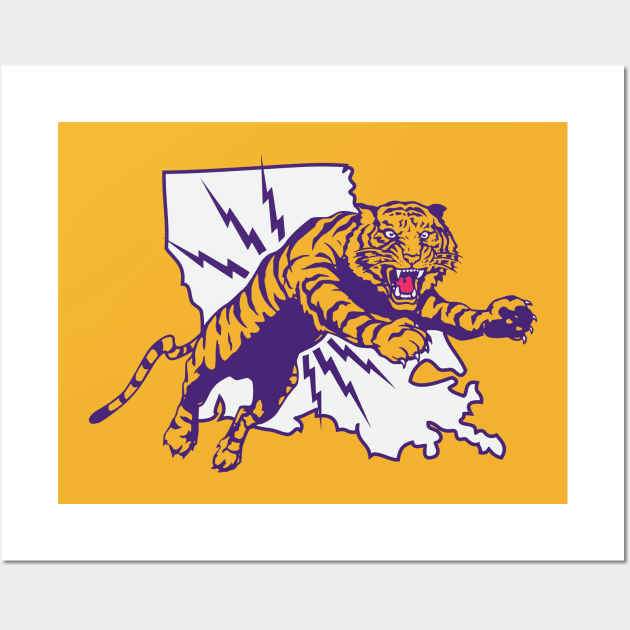 Vintage Purple and Gold Tiger Attack // Retro Louisiana Football Wall Art by SLAG_Creative